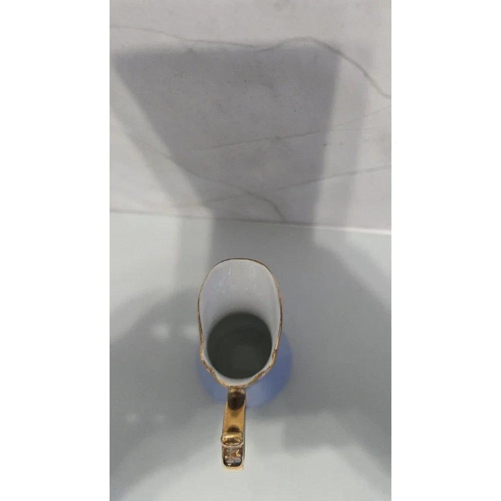 Light Blue Small Creamer Pitcher With Gold Handle And Accents By I Godinger & Co